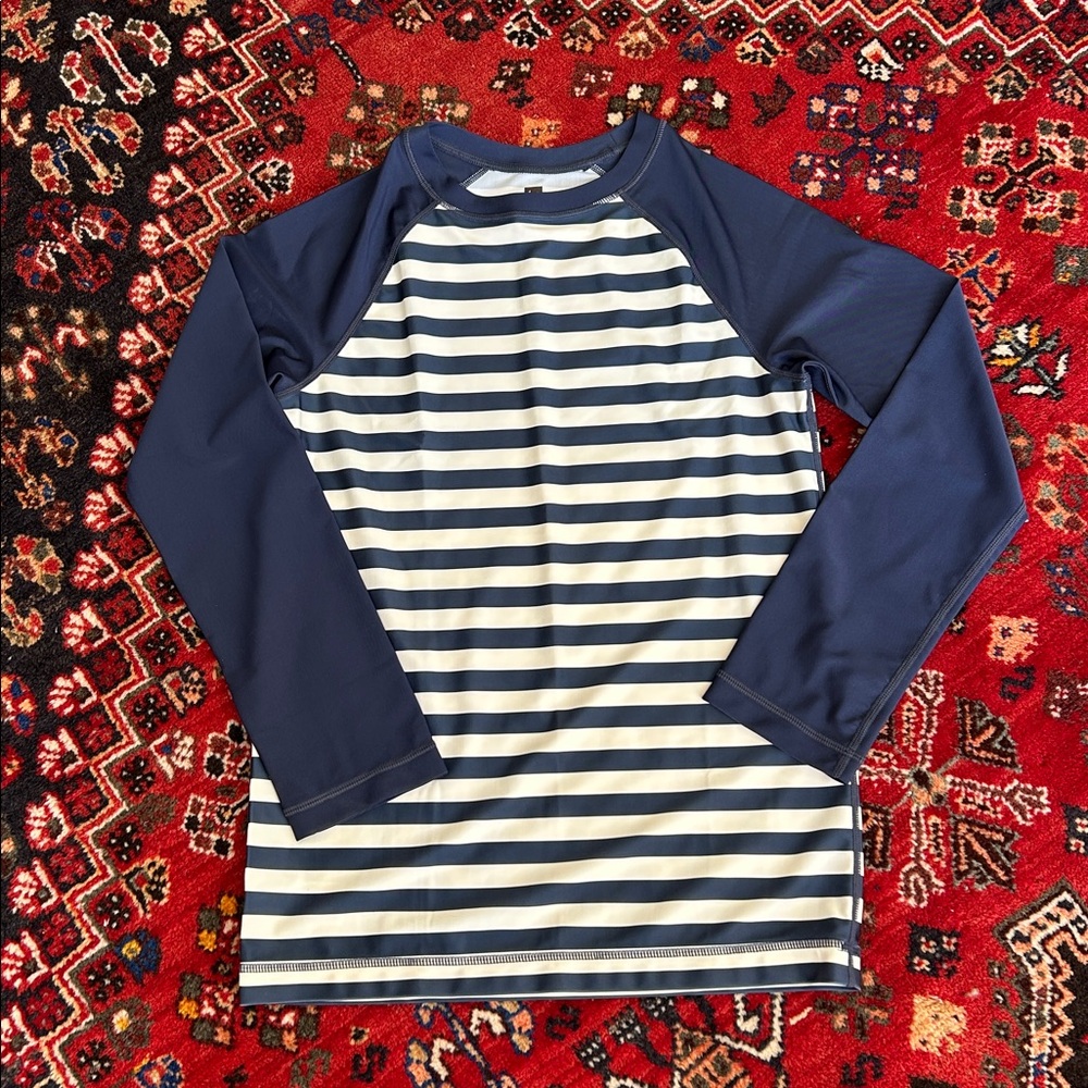Tea Collection Navy & White Striped Long-Sleeve Rashguard size 14 NWOT